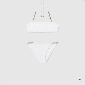 Gucci White Bikini with Gold Chain Details